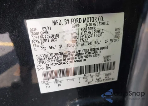 2011 Ford Edge Se from USA, damaged, VIN 2FMDK3GC0BBA95010